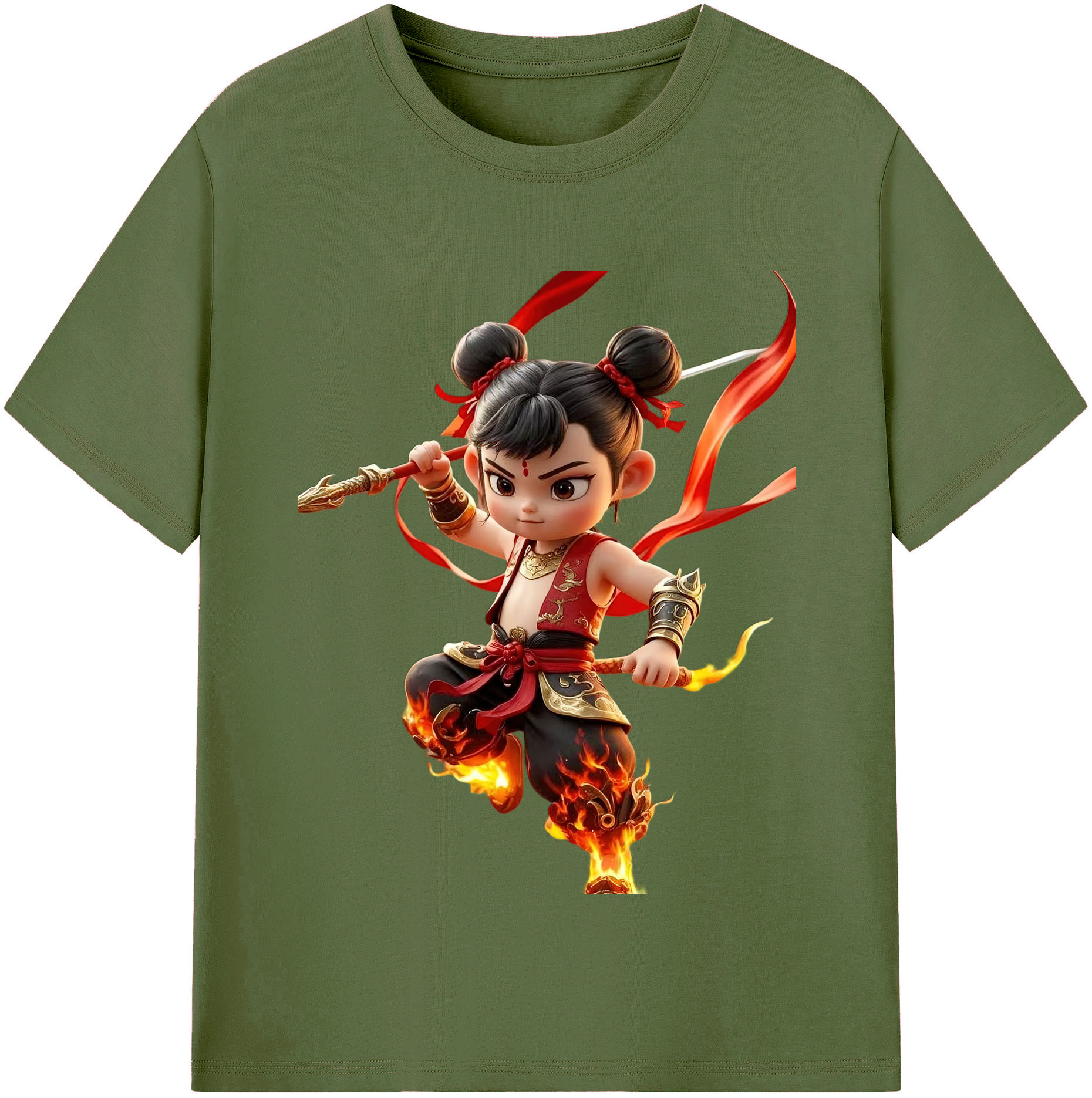 （画像用） Ne Zha 2 ナタ 魔童の大暴れ 綿100％半袖Tシャツ（フロントプリント）